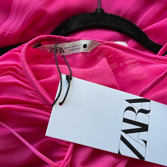 ZARA Bustier Neckline Chiffon Pink Flowy Goddess Maxi Dress Limited Edition XS - Picture 9 of 9